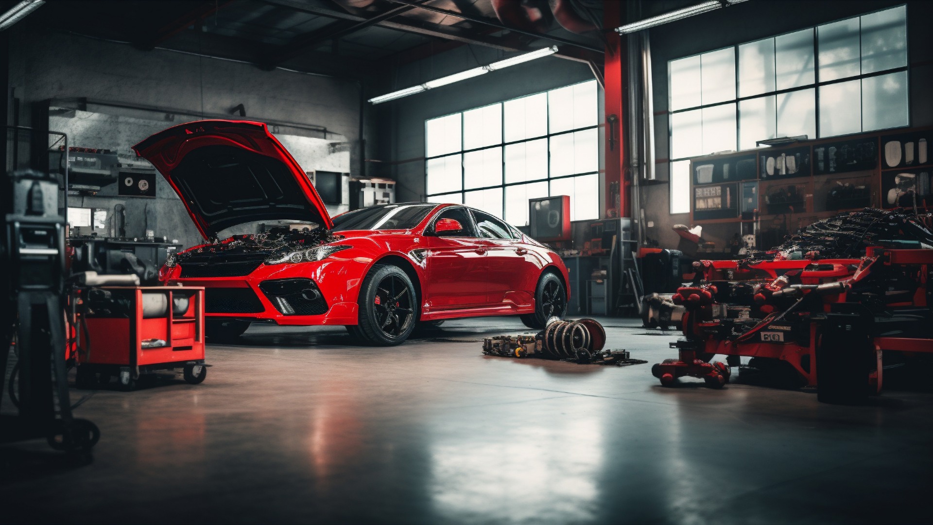 Auto in der Autowerkstatt. Generative KI